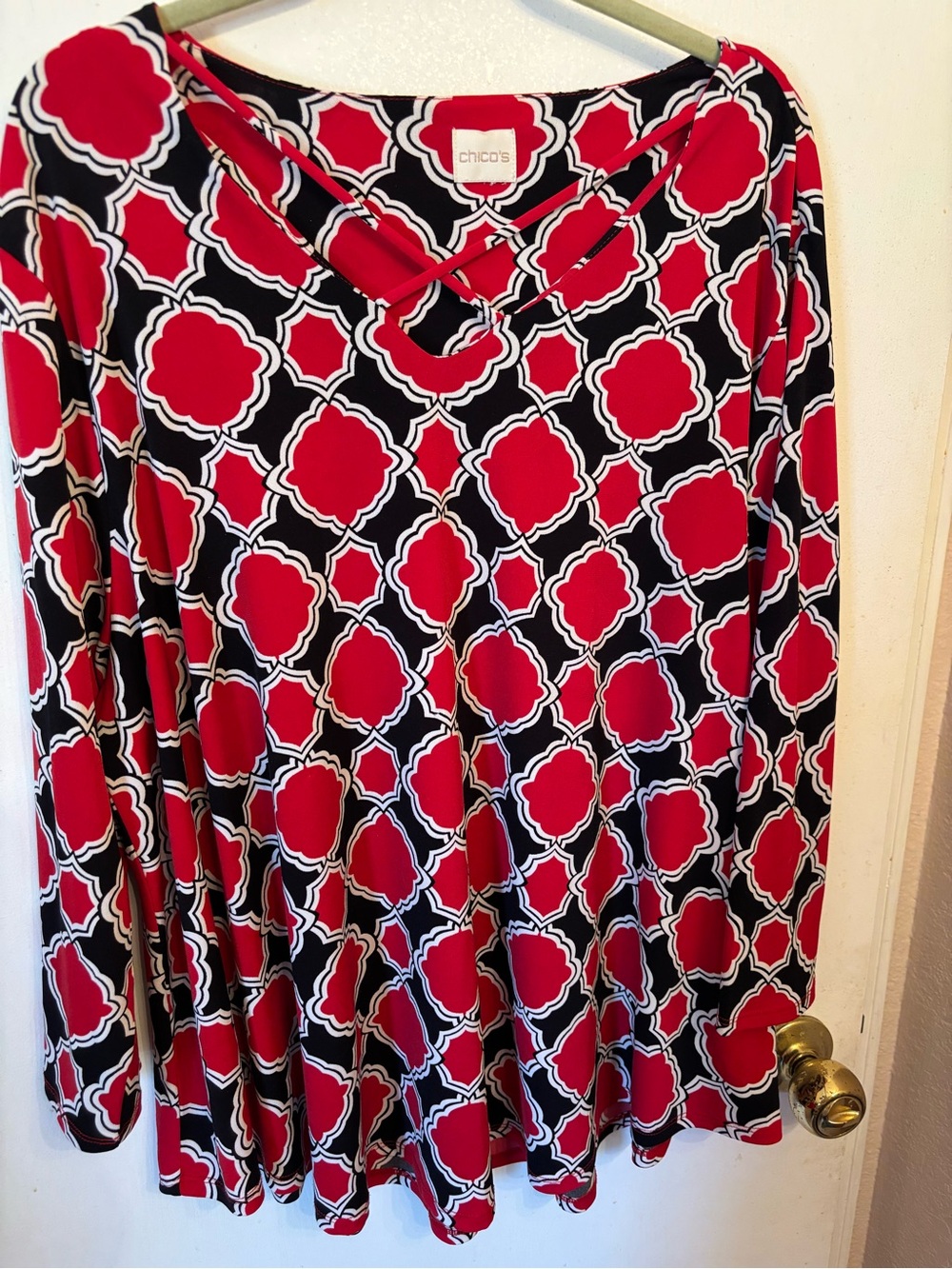 Chico's Red, Black & White Geometric Tunic